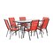 Flash Furniture Brazos 7 Pc Outdoor Patio Dining Set - 55in Tempered Glass Patio Tbl w/Umbrella Hole, 6 Red Chairs TLH-089REC-303CRD6-GG - alternate 1